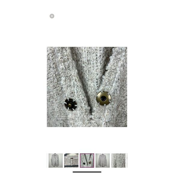 Free People Boucle Alpaca Cardigan Sweater Khaki/White Oversized SMALL - Picture 9 of 12